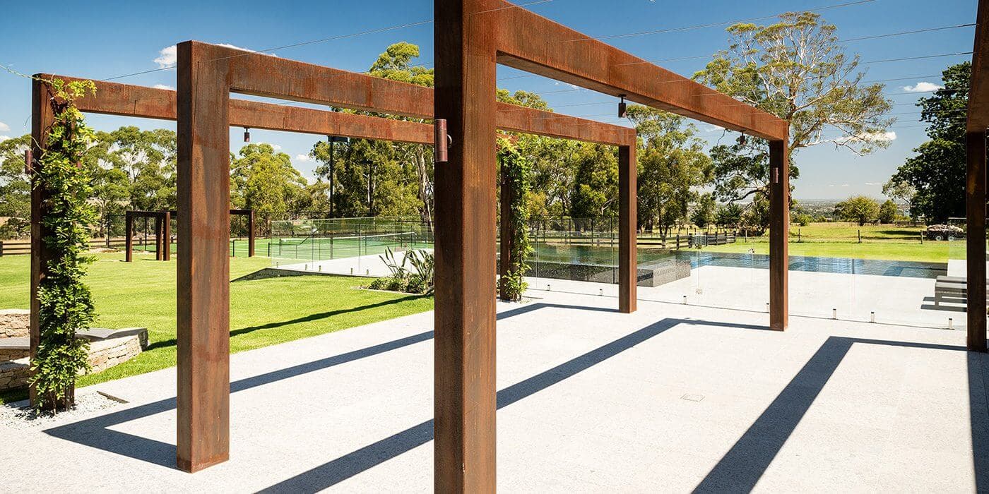 Steel arbor structure and paved outdoor entertaining area in Narre Warren North